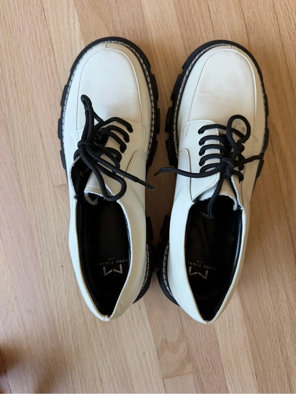 Marc Fisher Dorn Oxford White Lace-Up Shoes with Chunky Black Soles
